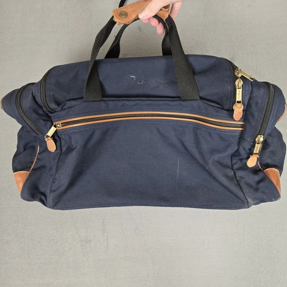Vtg L.L. Bean Canvas Leather Duffle Bag W/Shoulder Strap+tag 22x12x10